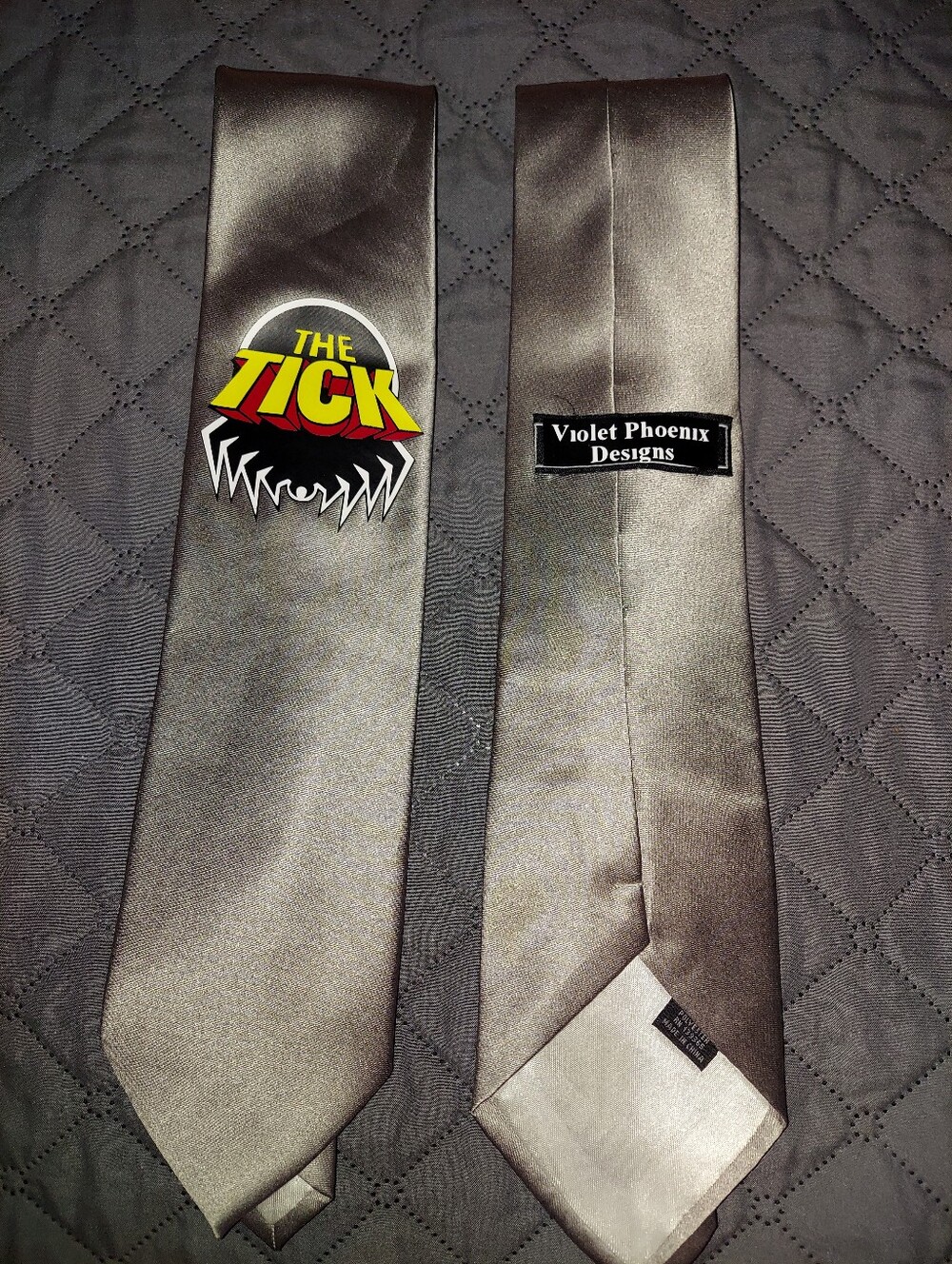 Silver Gray Tie - The Tick Logo